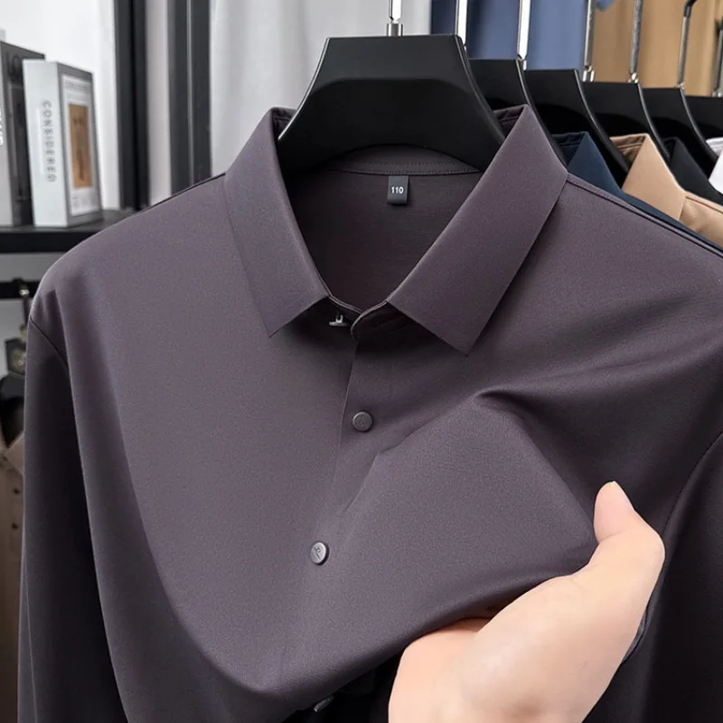 Men's 2026 New Silk Blend Business Shirt, Silk Stand Collar Slim Fit Formal Shirt, Luxury Solid Color Dress Shirt for Men