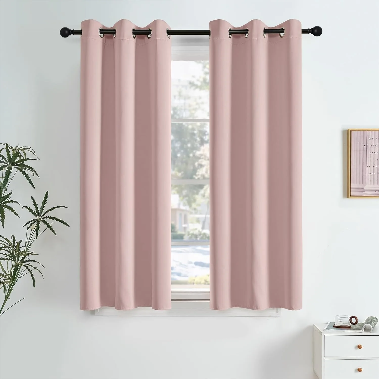 Blush Pink Blackout Curtains 63 Inches Long 2 Panels for Bedroom, Thermal Insulated Grommet Drapes