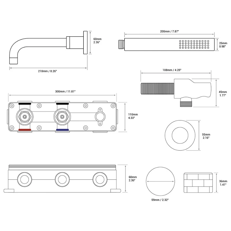 Farrete صنبور حوض استحمام مخفي مثبت على الحائط مسدس رمادي بالكامل نحاسي مدمج طقم رأس دش بارد وساخن للحمام مصقول باللون الذهبي
