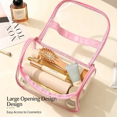 Transparent Cosmetic Bag with Large Capacity, Three-Dimensional Expansion, Waterproof, Portable Travel Pvc Cosmetics Storage Bag