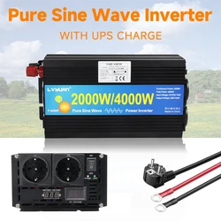 UPS 4000W Pure Sine Inverter 12V 24V 220V DC to AC With usb charging cable LED EU UN Socket  Frequency Converter Car Transformer