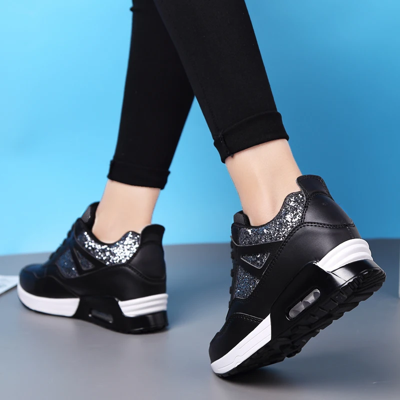 2023Bling Women Sneakers Spring Autumn Breathable Womens Shoe Wedges Light Soft Black Running Shoes Zapatillas Deportivas Hombre