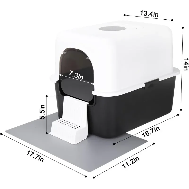 Litter Box with Lid, Fully Enclosed Splash and Leak Proof High Side Odorless Litter Box, Easy To Install and Clean