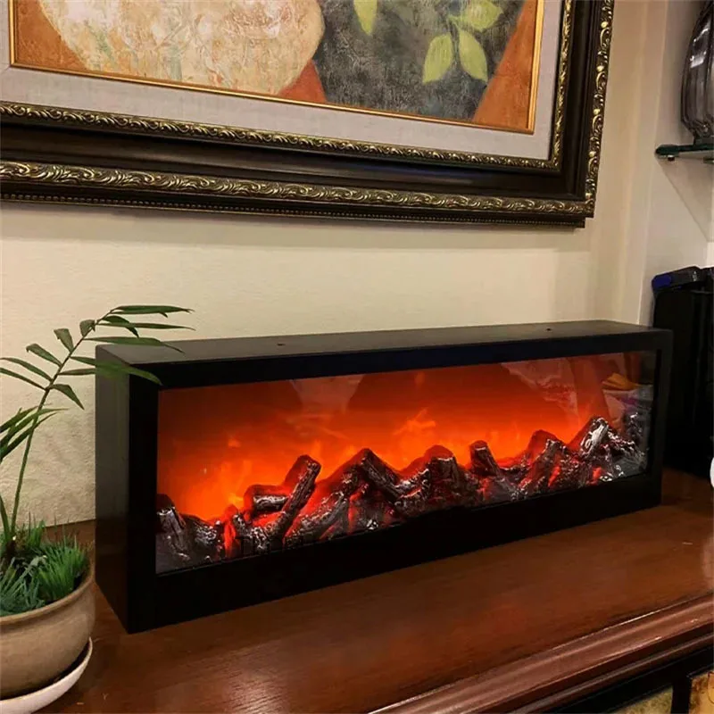 3D Simulated Fireplaces Flame Lamp Fake Firewood Fireplace European Decoration Ornaments Light Living Room TV Cabinet Fireplace