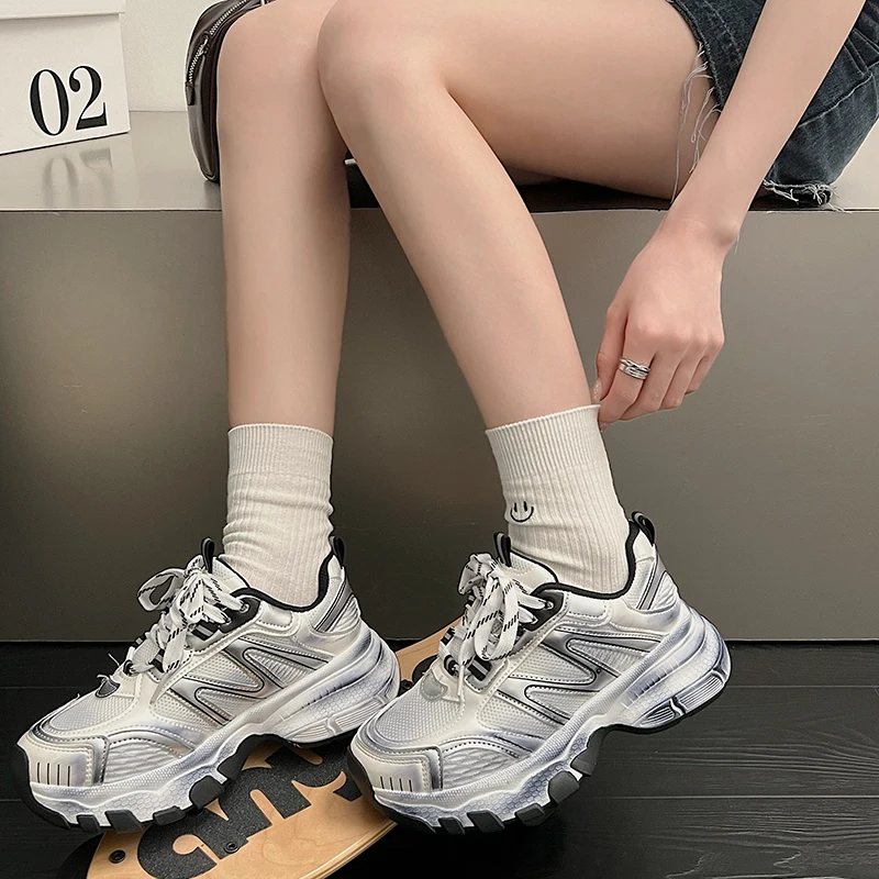 Dad's Shoes Women's Sneakers 2024 New Spring Autumn Thick Bottom Shoes Explosive Height Niche Casual Versatile Street Sports