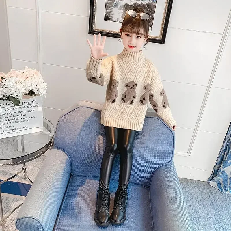 

Girls Sweater Fashion Children's Autumn/Winter Knitwear Thickened High Collar Winter Baby Girl Clothes Girls Sweater 7 8 9 Years