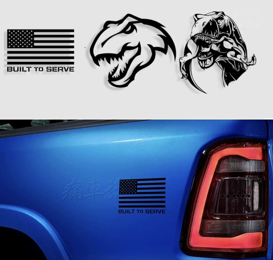 Pair Dinosaur Sticker Car Decal Blackout Vinyl Graphics Compatible with Dodge RAM T-Rex TRX 1500 2500 3500 Charger Challenger