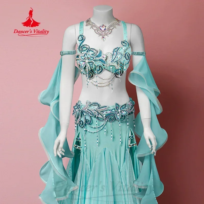 Belly Dance Set Women Customized Luxury Rhinestone Bra+High End Sexy Fishtail Long Skirt 2pcs Oriental Dance Performance Outfit