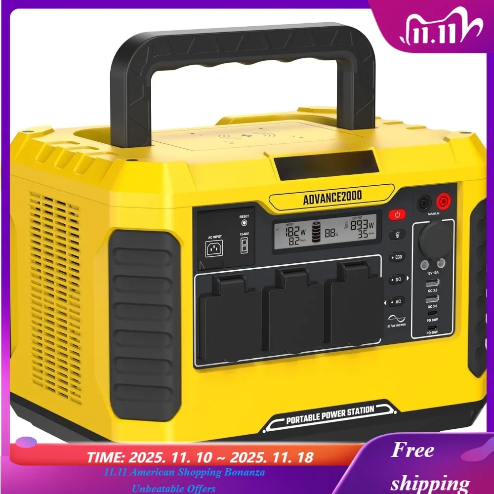 

Портативная электростанция A2000, 2000–1799 Втч, солнечный генератор LiFePO4, резервная батарея с розетками переменного тока (пик 4000 Вт)