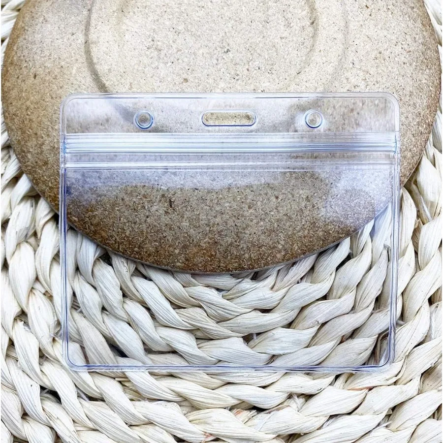 ที่ใส่บัตรแบบแนวนอน ปิดผนึกได้ กันน้ำ พลาสติกใส ที่ใส่บัตรประจำตัว 6 ชิ้น