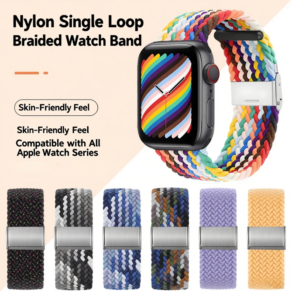 Braided Loop For Apple watch band ultra-2 49mm 45mm-40-41mm-42mm 44-46mm Nylon bracelet iWatch series 10 7 5 6 8 se 9 4 3 strap