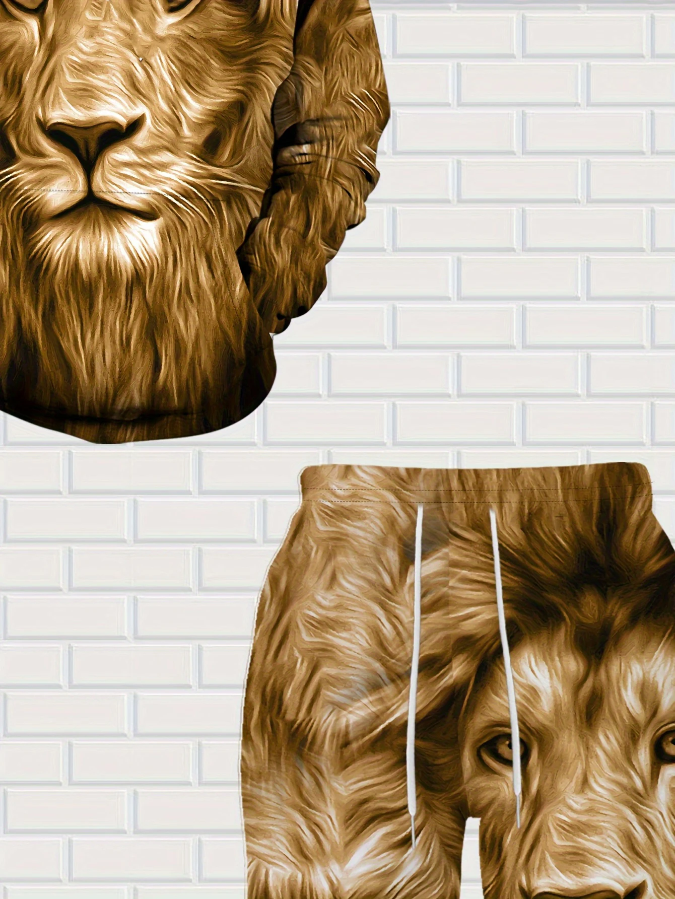 Nuovo arrivo Casual Inverno Autunno Modello leone Felpa con cappuccio e pantaloni stampati in 3D Set Tuta Set da 2 pezzi Abbigliamento sportivo da uomo