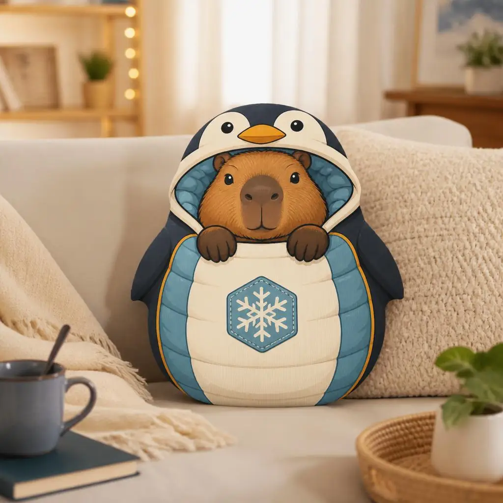 Capybara Penguin Sleeping Bag Shaped Pillow Cute Winter Animal Cushion Stuffed Throw Pillow for Sofa Bedroom Home Decor Gift