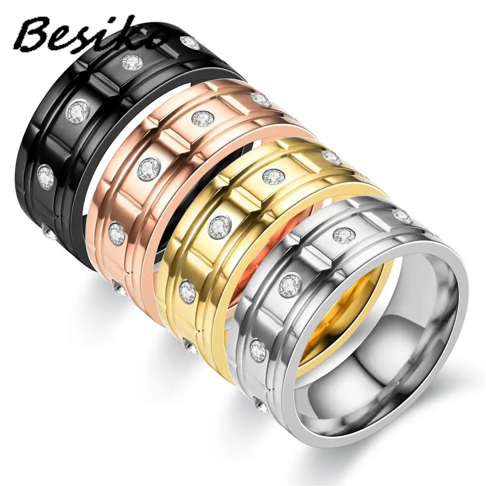 Besiko Luxury Brand Stainless Steel Crystal Rings For Women Fashion Titanium Bague Femme Wedding Engagement Ring Lover Jewelry