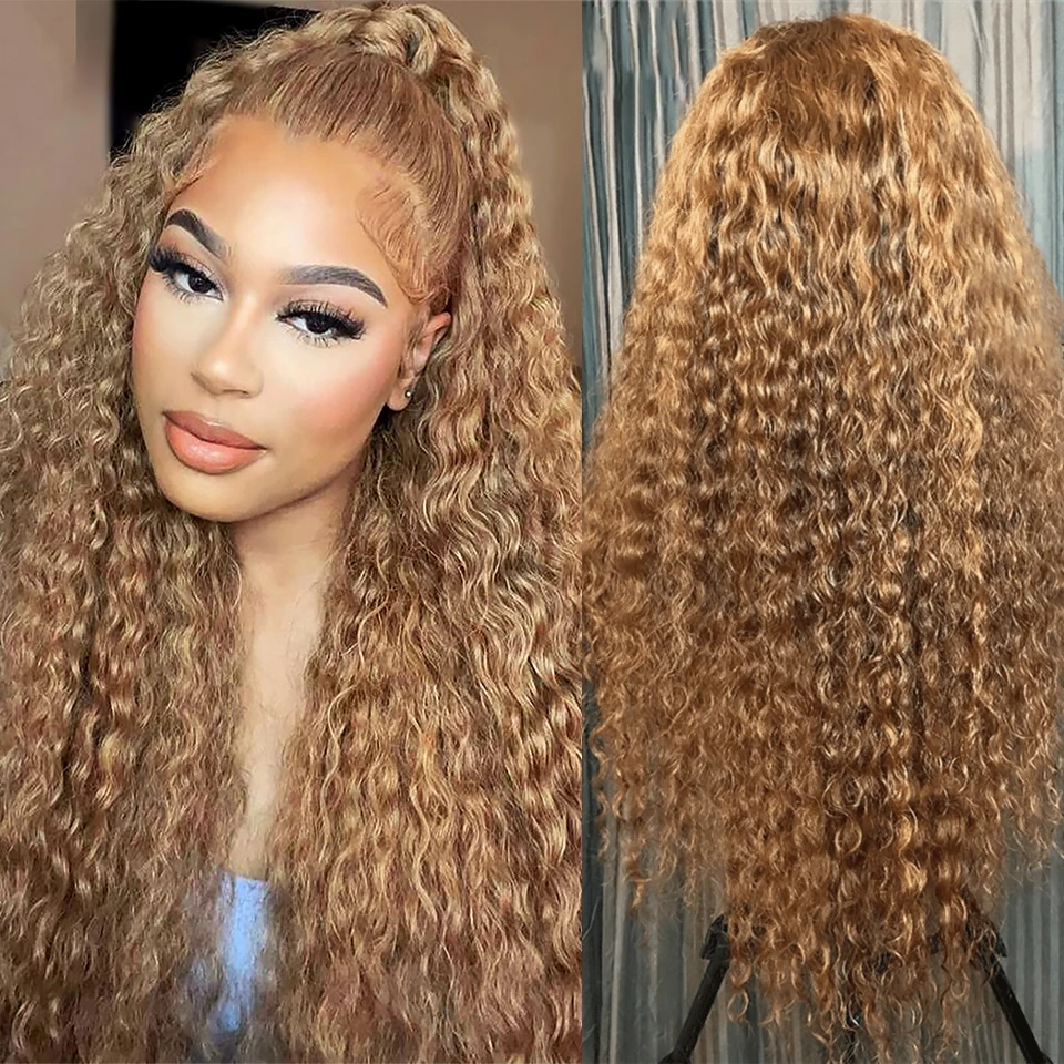 HD Transparent Highlight Wig Human Hair Honey Blonde Lace Front Wigs For Women Curly Human Hair Wig Deep Wave Lace Frontal Wig