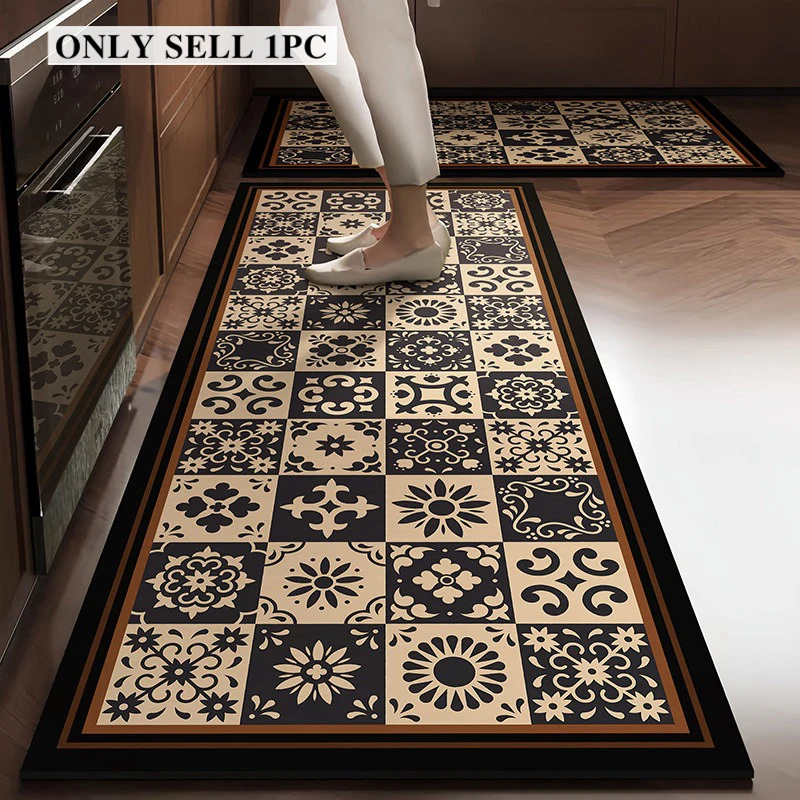 Kitchen Floor Mat Non-slip Oil-proof Carpet Long Pvc Waterproof Leather Rug American Style Home Decor Rugs Alfombras De Cocina