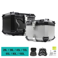 Coffre à Bagages Arrière Étanche en Aluminium pour Moto, Boîte à Outils avec Verrouillage à Clé, 100L, 80L, 65L, 55L