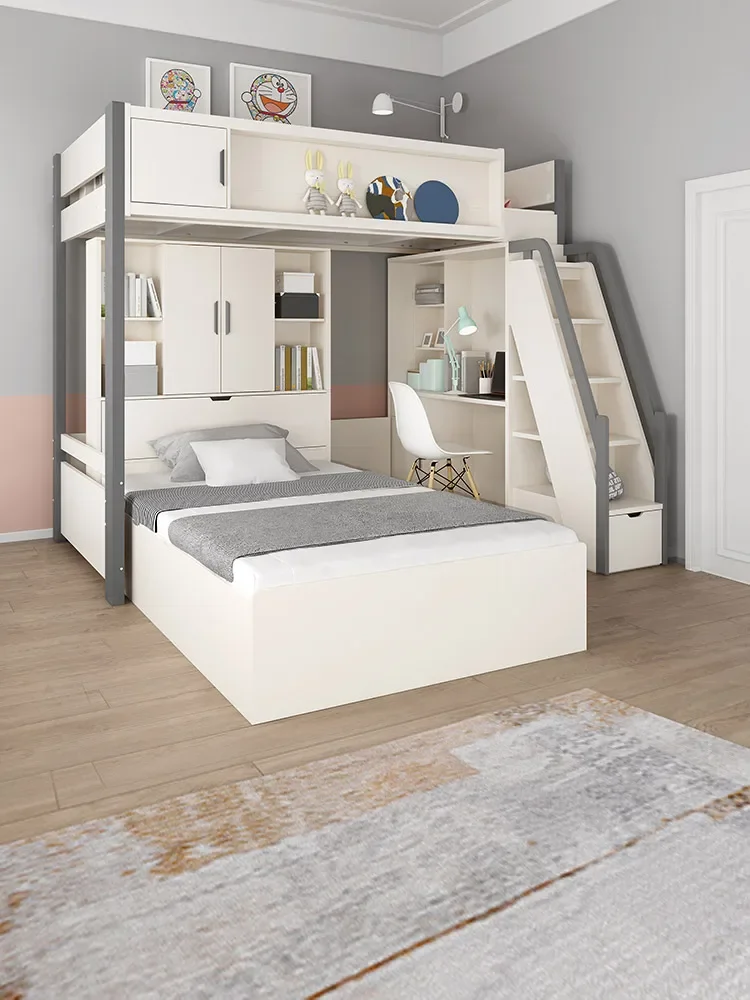 Beliche de deslocamento de duas camadas beliche cama de casal mesa infantil combinação multifuncional integrada