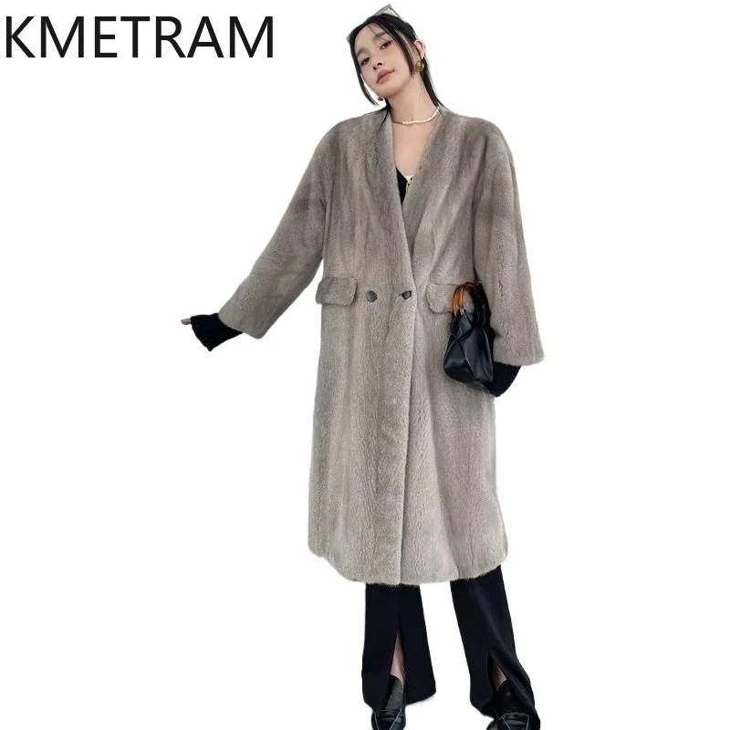 KMETRAM Natural Purple Label Velvet Mink Fur Jacket Women Luxury Whole Mink Fur Coat Winter Long Coats Woman Clothing 108cm 2026