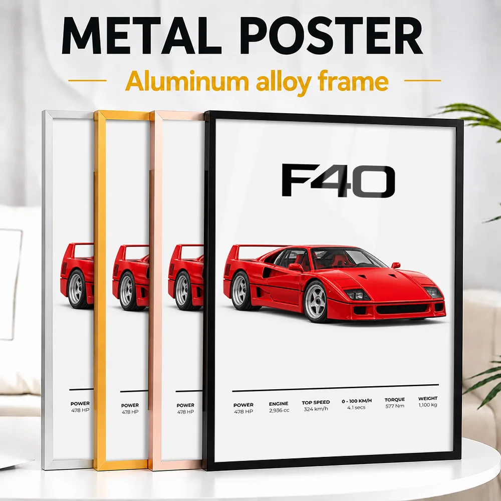 Italian F40 Rosso Corsa Supercar Framed Aluminum Metal Poster Customized Performance Spirit Wall Art Gift For Vehicle Collectors