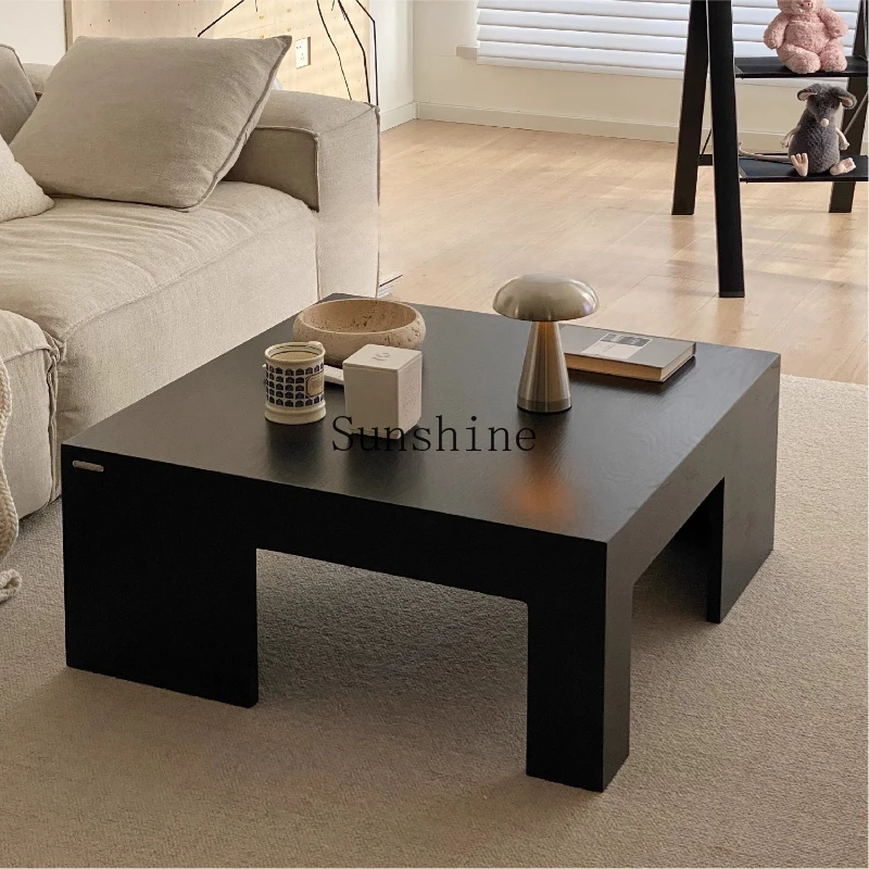 

Solid wood square coffee table goose yellow retro wabi wind living room simple and modern