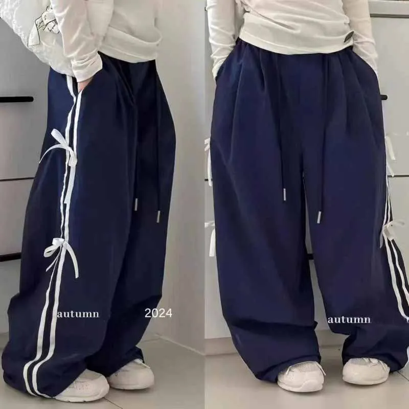 Pantalones de primavera para niñas, pantalones de chándal con pajarita para niños, pantalones de moda dulce de otoño, nuevos pantalones casuales a rayas, ropa interior holgada para niños