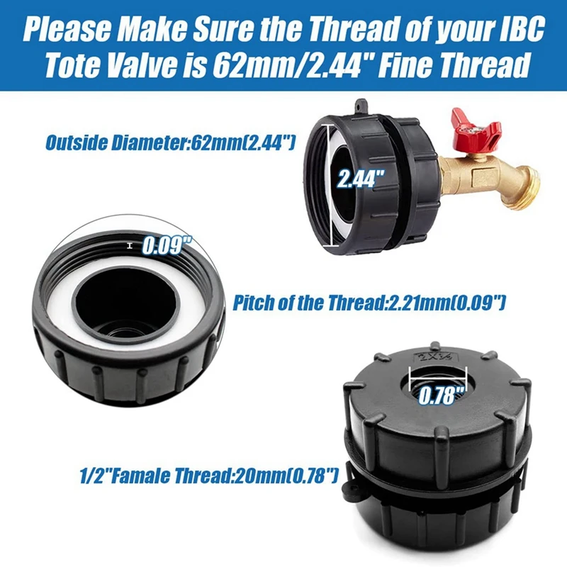 2X IBC тоут фитинг, 275-330 галлонов IBC тоут бак адаптер тонкая резьба тоут клапан, свинцовый латунный шланг кран клапан инструмент