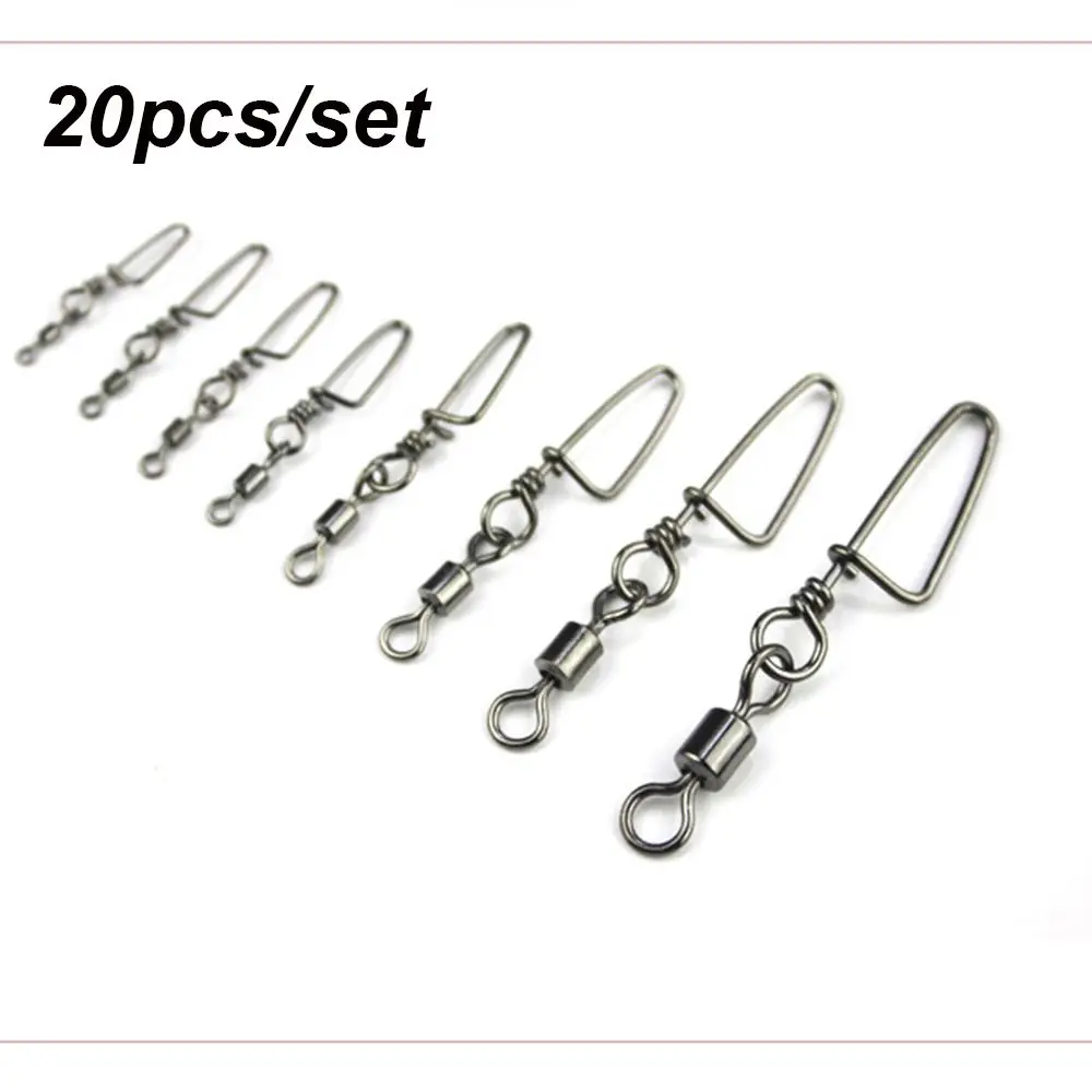 30pcs Hot Durable T shape snap Fishing Connector Swivels Snap Solid Rings Rolling Swive