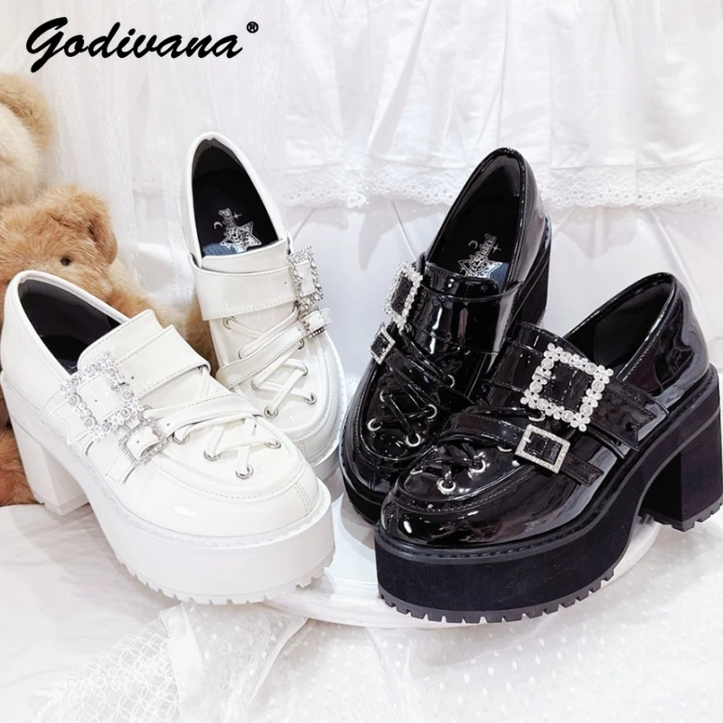

Japanese Mine Mass-Produced Thick-Soled JK Uniform Shoes New Autumn Student Female Rhinestone Leather Platform Shoes Loafers