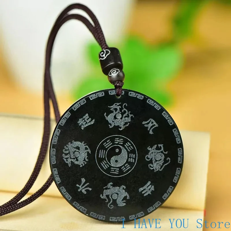 

Натуральный Хотан Зеленый Нефритовый Дракон Феникс Восемь Триграмм Четыре Зверя Подвеска Роскошный Шарм Мужчины и Женщины Нефритовое Ожерелье Счастливый Амулет