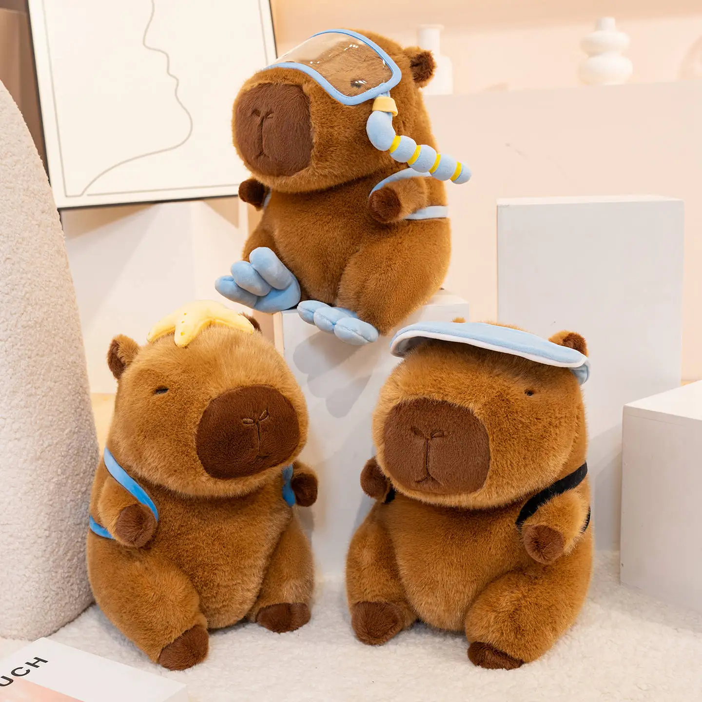 22/30cm dos desenhos animados diversão verão esportes capivara boneca de pelúcia sorvete coco natação futebol mochila capivara brinquedo de pelúcia decoração para casa