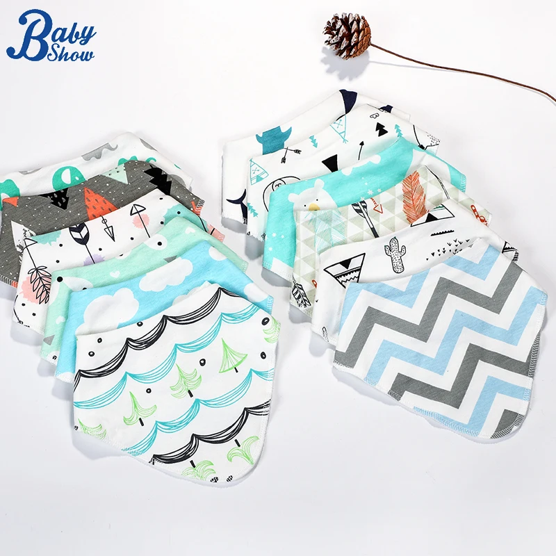 6pcs/Set Baby Bibs Triangle Bamboo Fiber Bibs Cartoon Print Saliva Towel Baby Boys Girls Feeding Apron Bibs