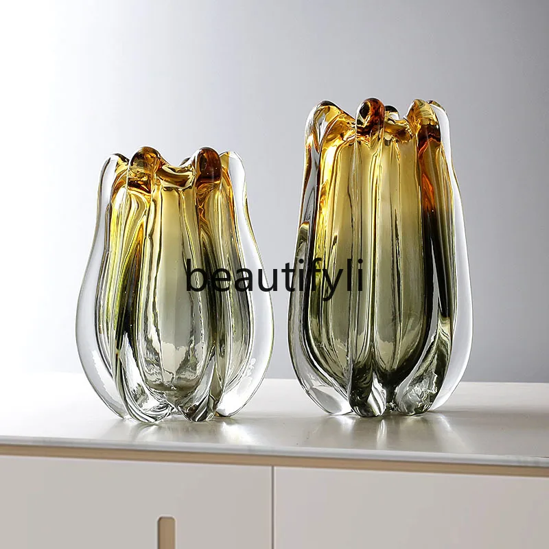 Modern light luxury glazed vase ornament,dining table simulation flower water potter, creative home accessories