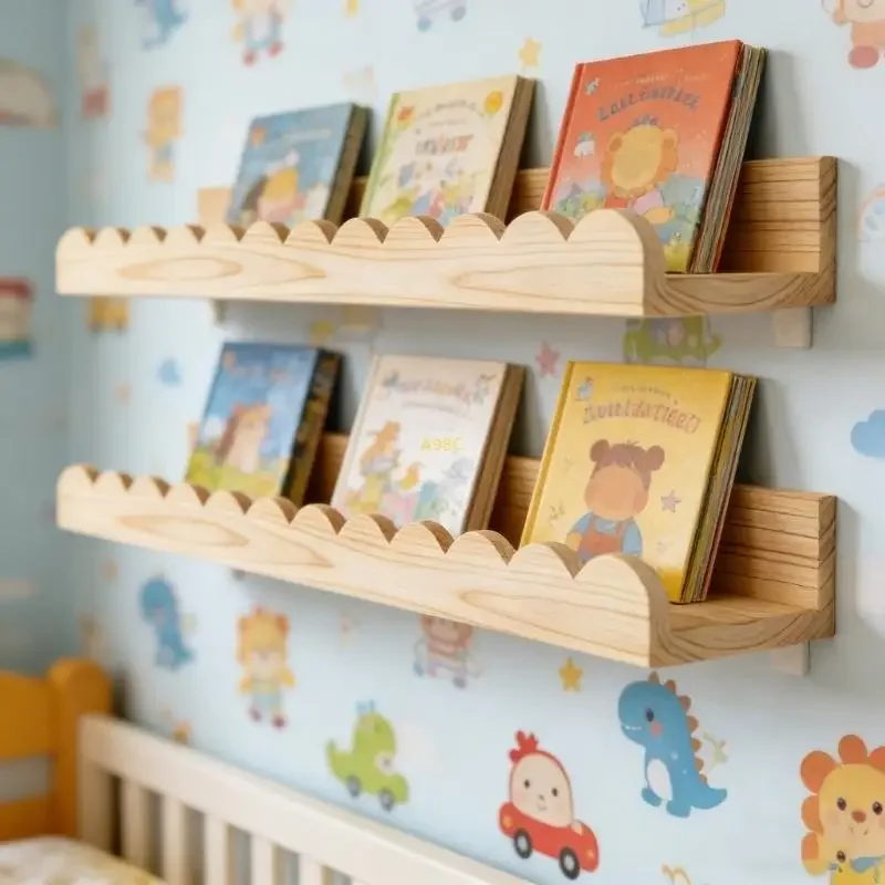 A Top Quality Wooden Wave Edge Floating Shelf, Natural Rustic Curved Wall Shelf for Living Room Bedroom, Home Decoration Display
