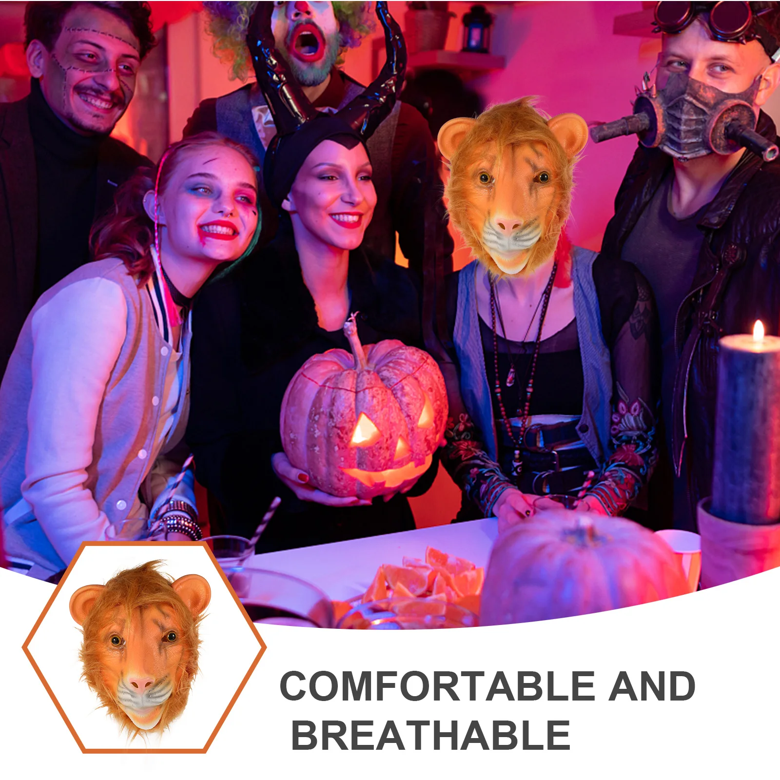 เต็มหัวสัตว์สวมหน้ากากสิงโตการ์ตูนเครื่องแต่งกายที่มีคุณภาพฮาโลวีนอุปกรณ์ประกอบฉาก