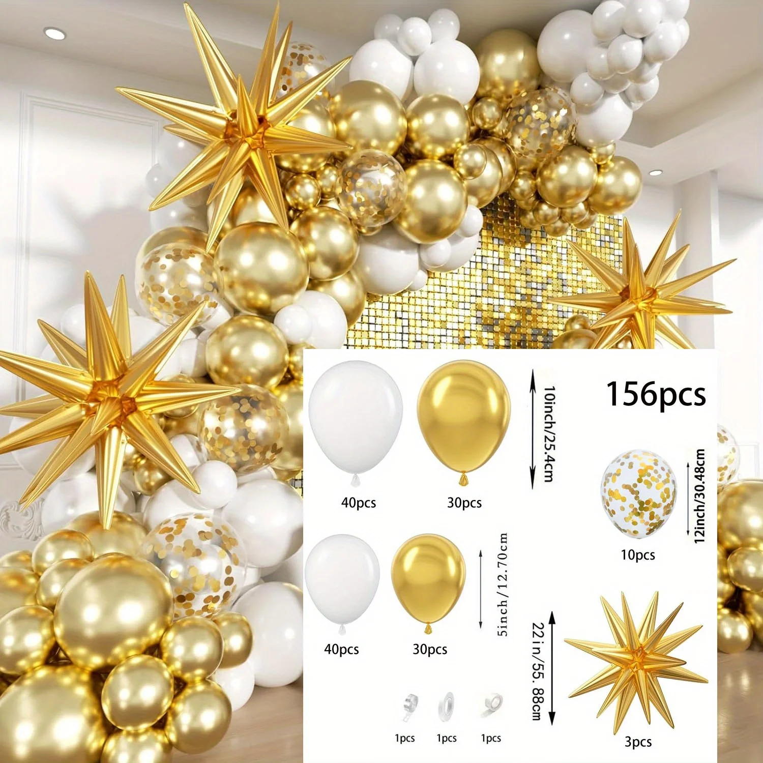 156pcs White and Gold Birthday Balloon Wreath Arch Set Birthday Party Wedding Dress Celebration Anniversary Eid Decoration - view 6