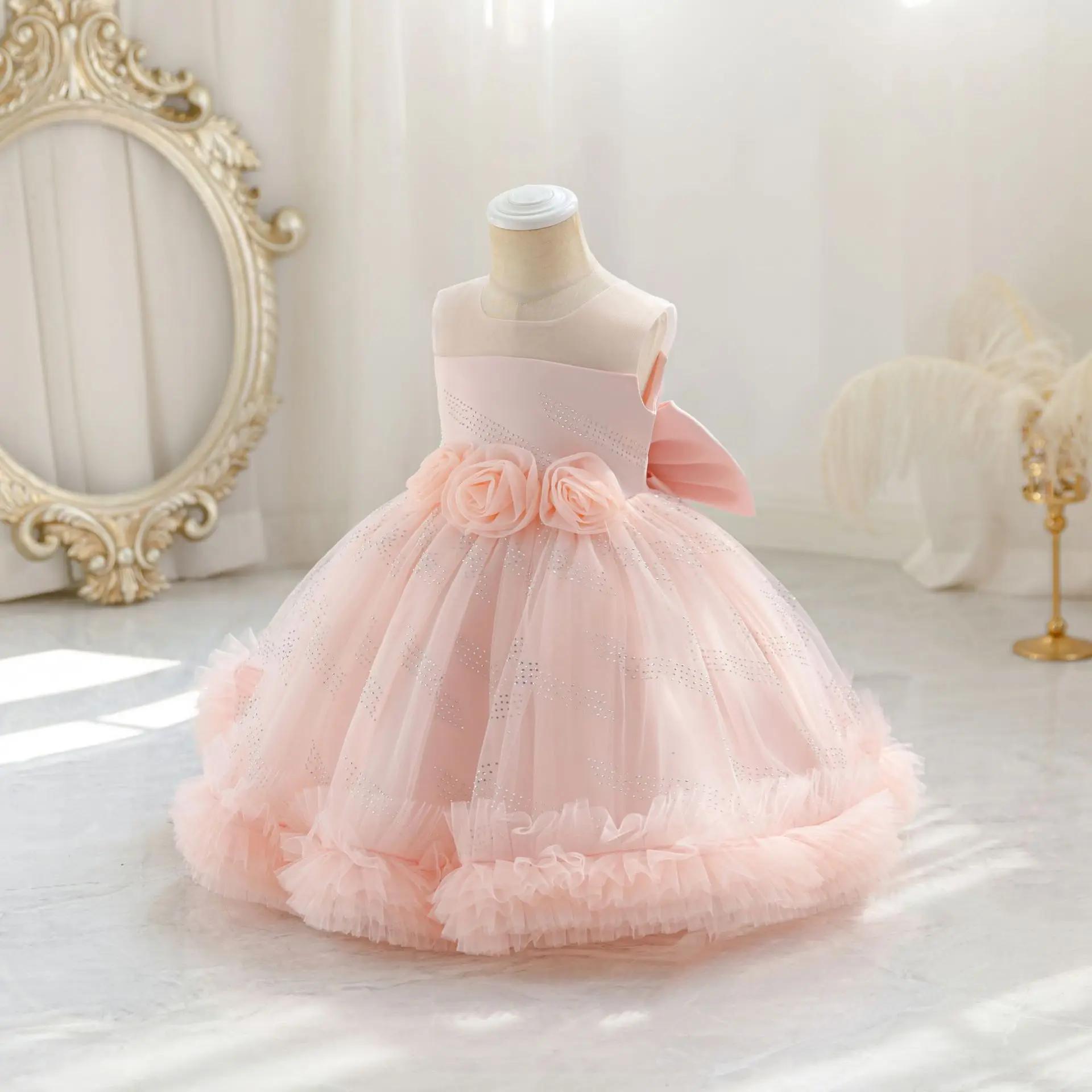 HETISO Baby Girls Dress Puffy Lace Princess Party Ball Gown for 1st Year Birthday Wedding Tutu Formal Costume 1-6 Years