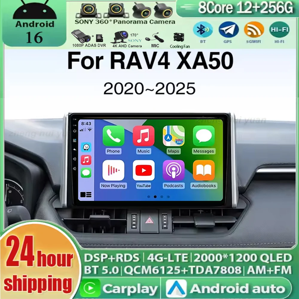 

Android 16 Car Radio CarPlay Android Auto For Toyota RAV4 2020 2021 2022 2023 2024 2025 2026 XA50 Car Multimedia Player Wireless