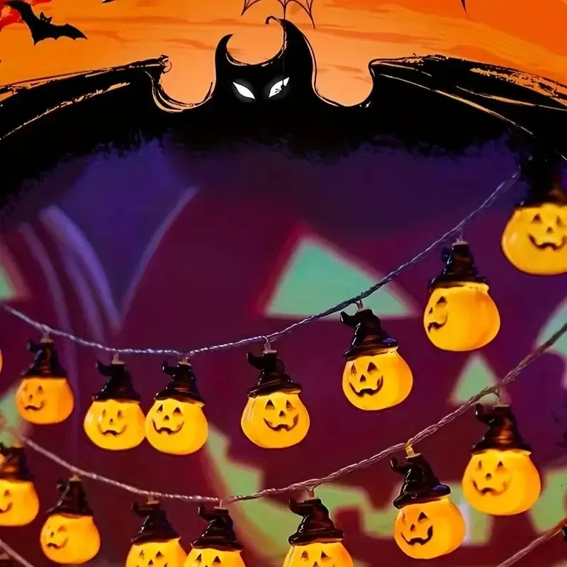 1 шт., тыквенные огни на Хэллоуин с радостным лицом и шляпой волшебника, дизайн, украшение для семейной вечеринки, гирлянда для праздничной атмосферы