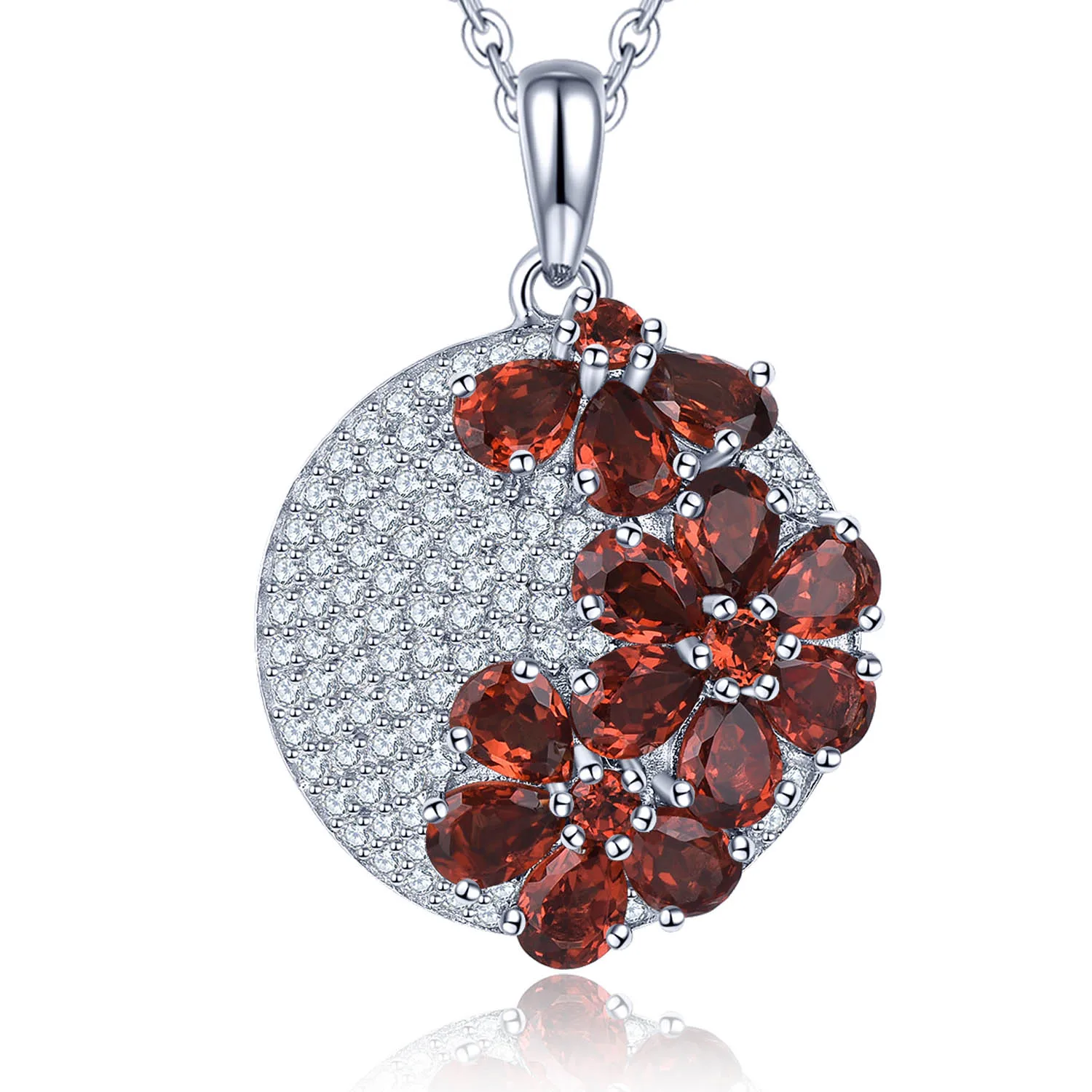 

Natural Garnet S925 Sterling Silver Flower Shape Pendant Necklace for Women Fine Jewelry Gift Gorgous Lady Bride Christmas Gift