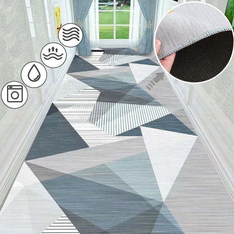 Nordic Geometric Corridor Carpets for Living Room Modern Grey Colour Lobby Rug Bedroom Non-slip Long Runner Carpet Stairway Mat