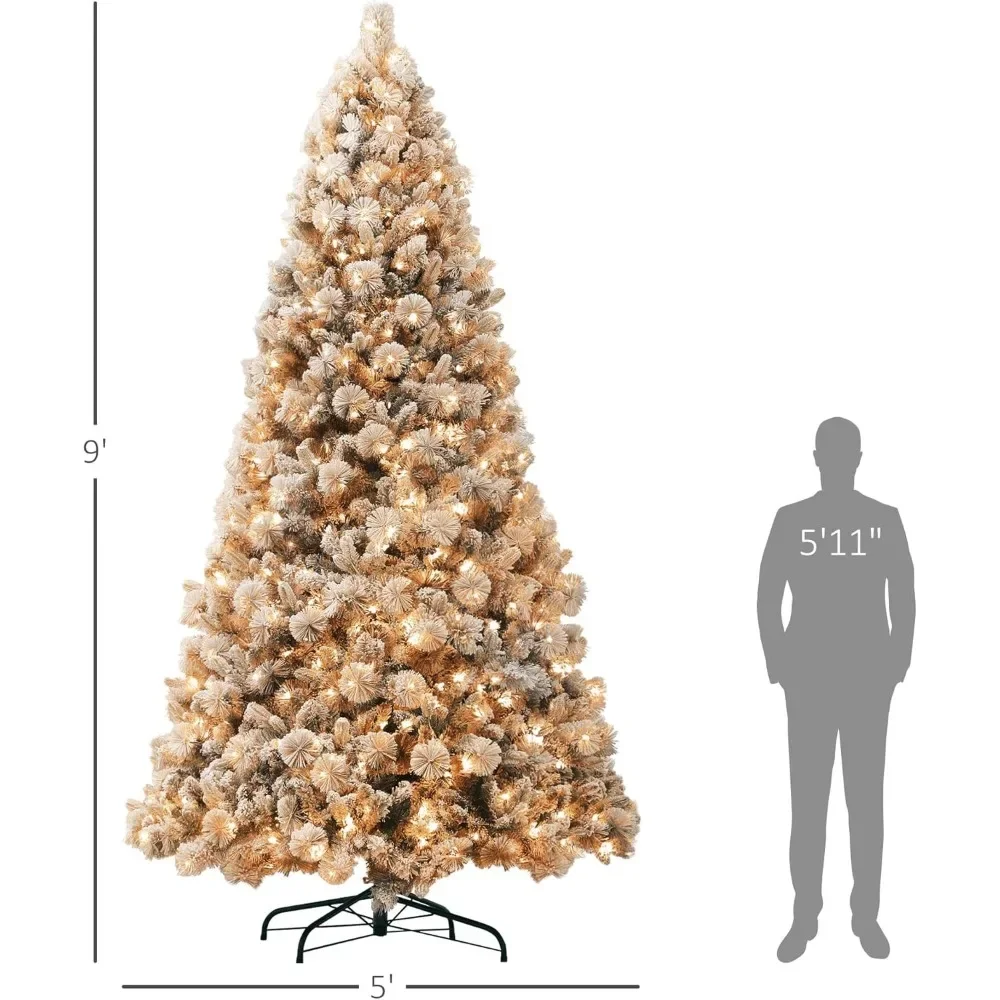 Pre Installed Illuminated Artificial Christmas Tree with 750 Clear Lights and 2387 Tips,featuring Snowflake Plush Christmas Tree