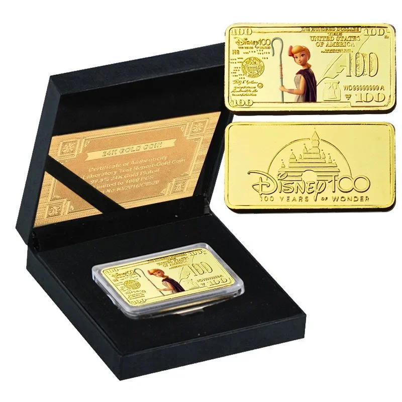 Anime Disney Cartoon Toy Story Buzz Lightyear Woody Moneta placcata in oro $ 100 Gold Bar Metal Card Badge Collezione Regali