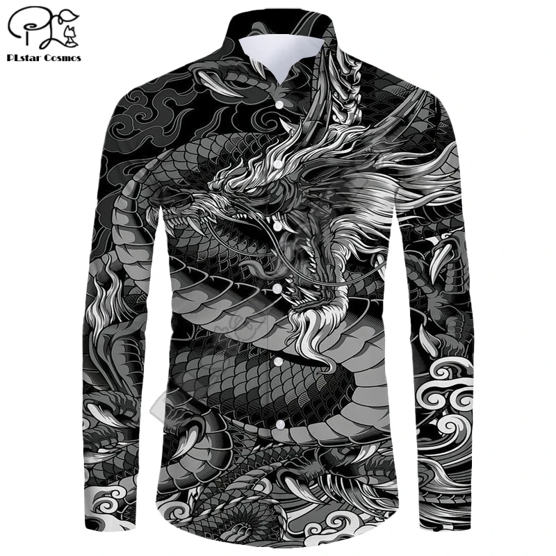 

New Hawaiian Shirt 3D Printing Phoenix and Dragon Series Long Sleeve Shirt Casual Unisex Shirt LF-2