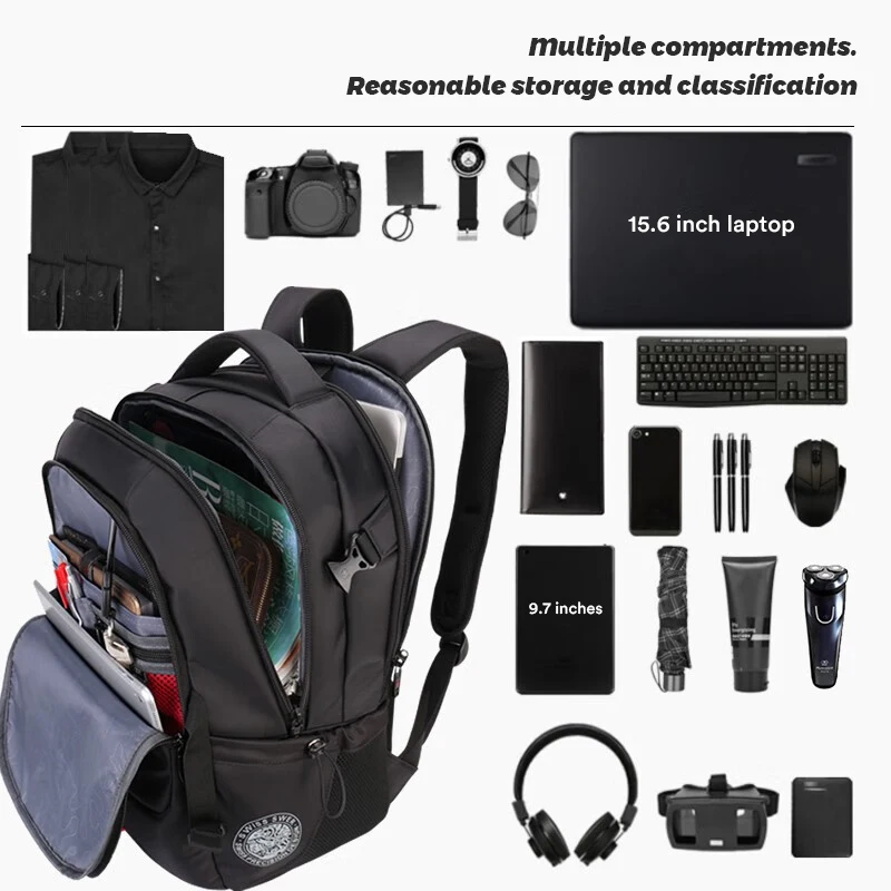 Mochila para ordenador portátil de 15,6 pulgadas y 17,3 pulgadas, Mochila con puerto USB, Mochila de viaje, Mochila escolar para hombre, mochilas