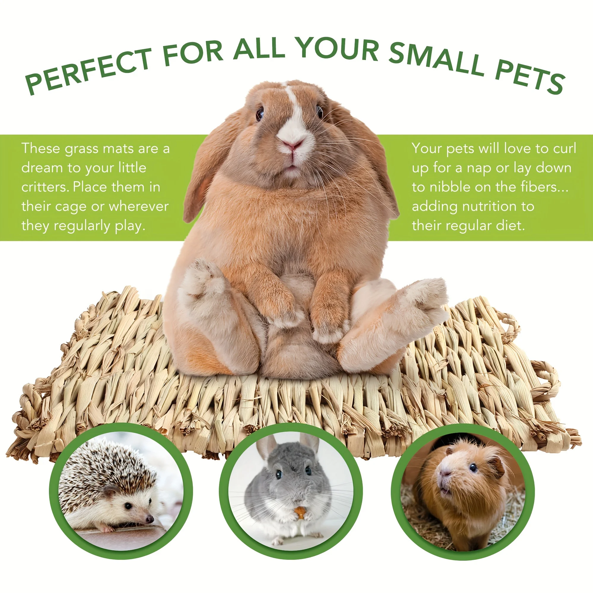 1 Pack Rabbit Straw Mat Small Animal Woven Hay Mat Natural Straw Bedding Resting Cage Mat Guinea Hamster Parrot Chinchilla Hamst