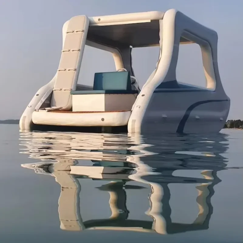 Newly Upgraded Water Drop Stitching Inflatable Lake River House Boat Island Floating Solar Electric Boat, Perfect For Lakes