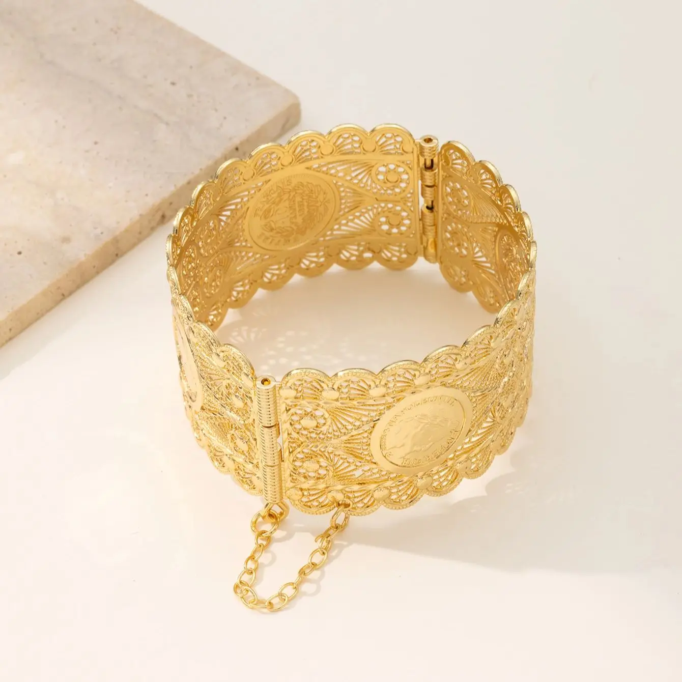 Algeria Wedding Bridal Gold Plated Bangles Women Open Cuff Bracelets Royal Coin Moroccan Jewelry Bangles Arabic Luxury Jewelry
