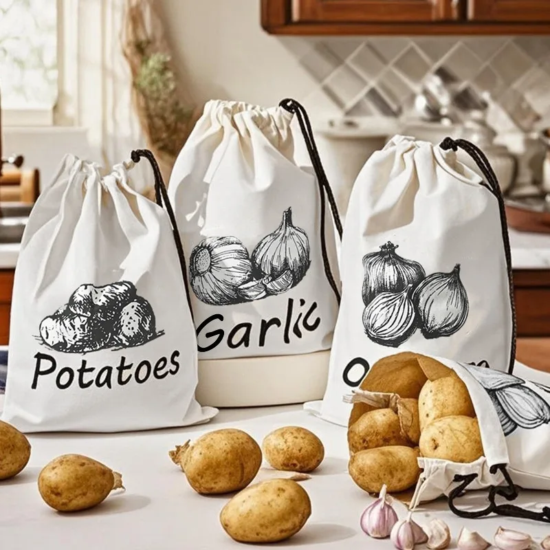 Sac de rangement pour pommes de terre, oignon et ail, pochette de rangement Durable pour légumes de cuisine, sacs de stockage des aliments à cordon avec fermeture éclair