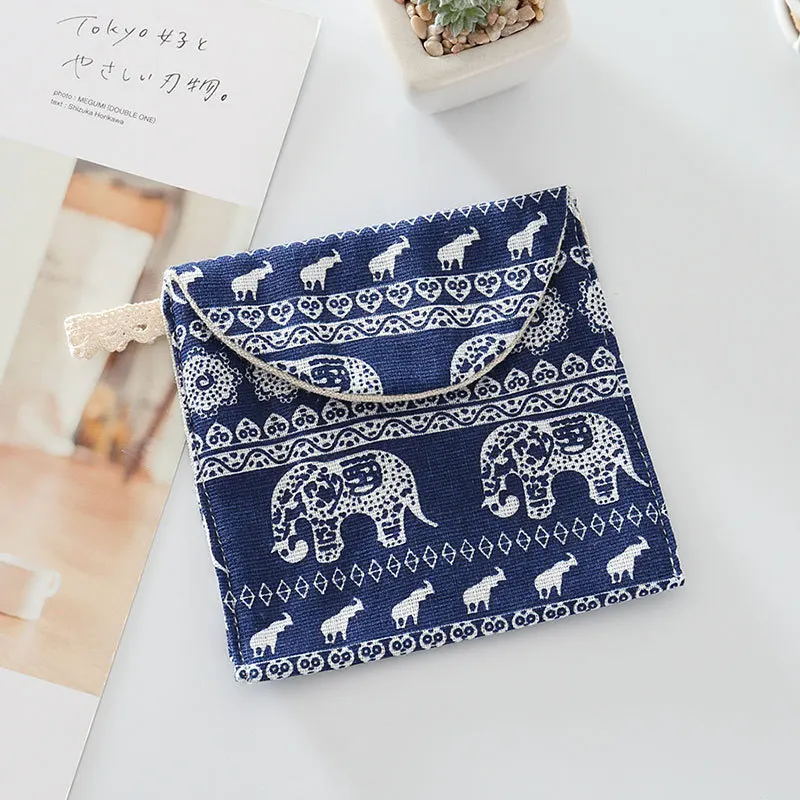 Flower Tree Elephant Money Pouch Wallet Coin Bags Purses Cartoon Square ID Credit Card Holder Toiletry Sanitary Pads Organizer